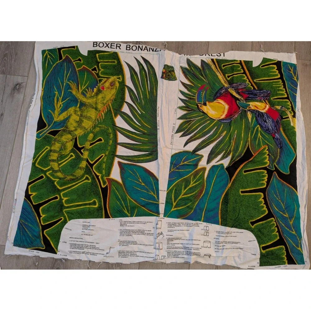 Boxer Bonanza Tropical Rainforest Jungle Princess Fabric Panel Toucan Iguana
